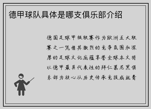 德甲球队具体是哪支俱乐部介绍